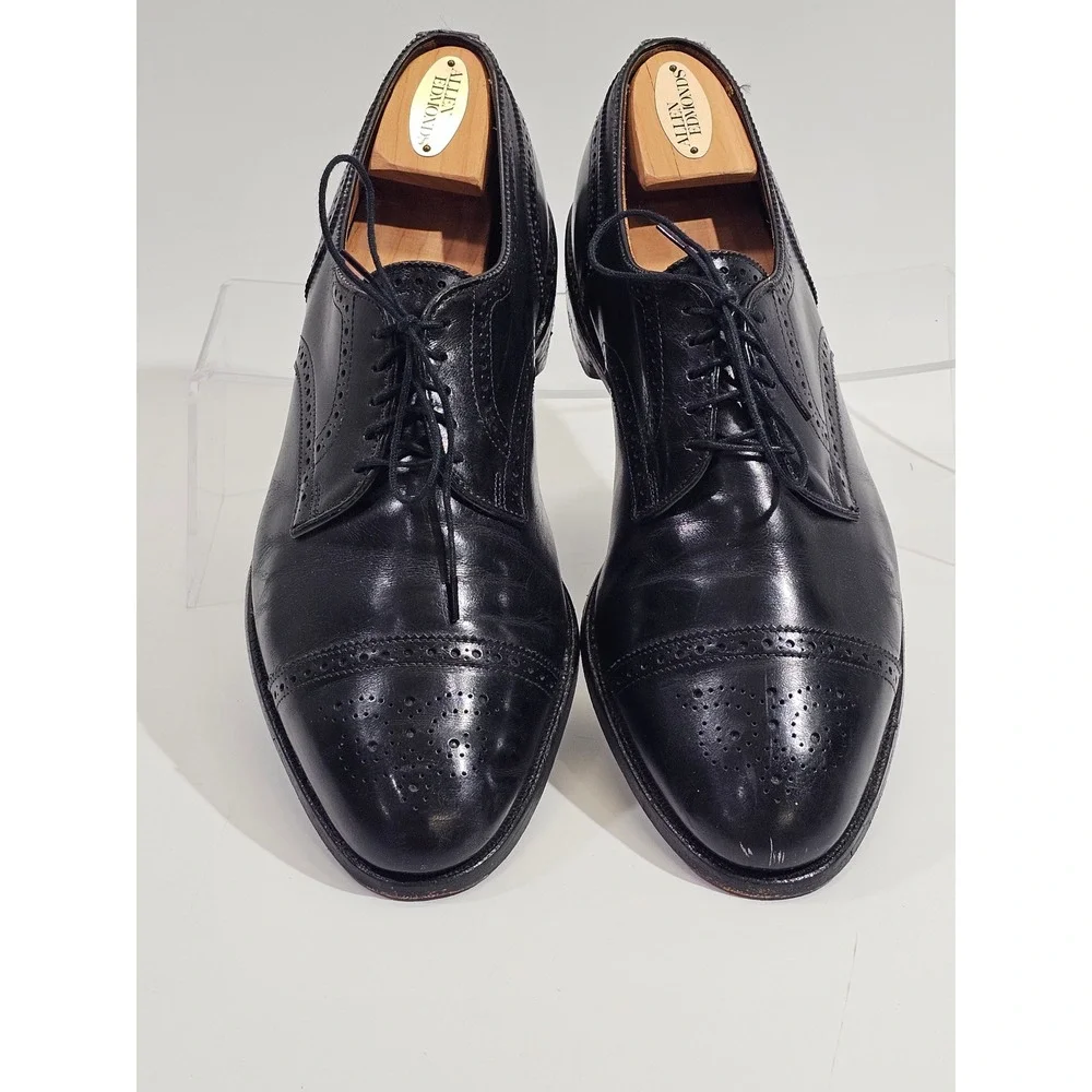 Allen Edmonds Sanford Derby Mens Black Leather Cap Toe Brogue Dress Shoes USA